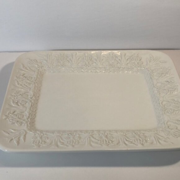 Classic White Embossed Square Serving Platter - Picture 11 of 15
